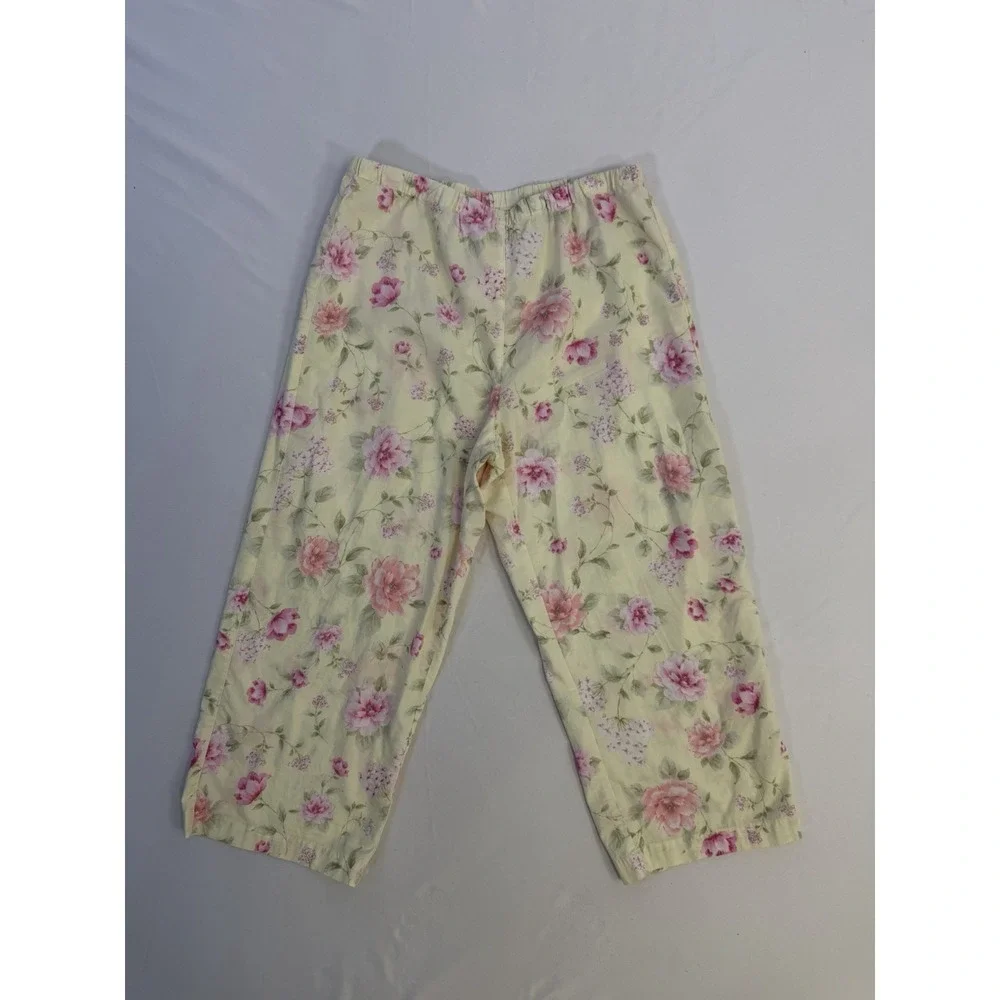 Lauren Ralph Lauren Pajama Set Womens M Yellow Floral Cotton Embroidered‎ Logo